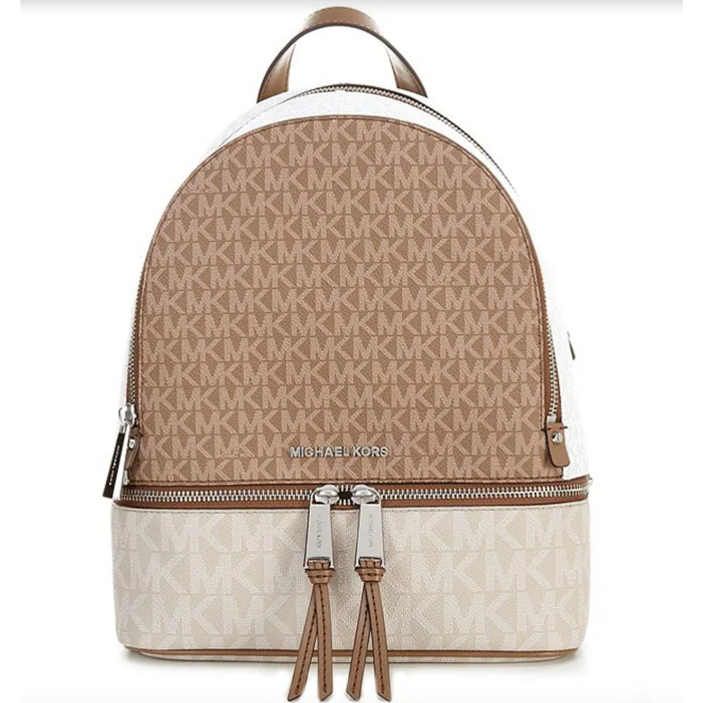 NWT Michael Kors Rhea Signature Logo Zip Med Tri-Color Backpack & Wallet